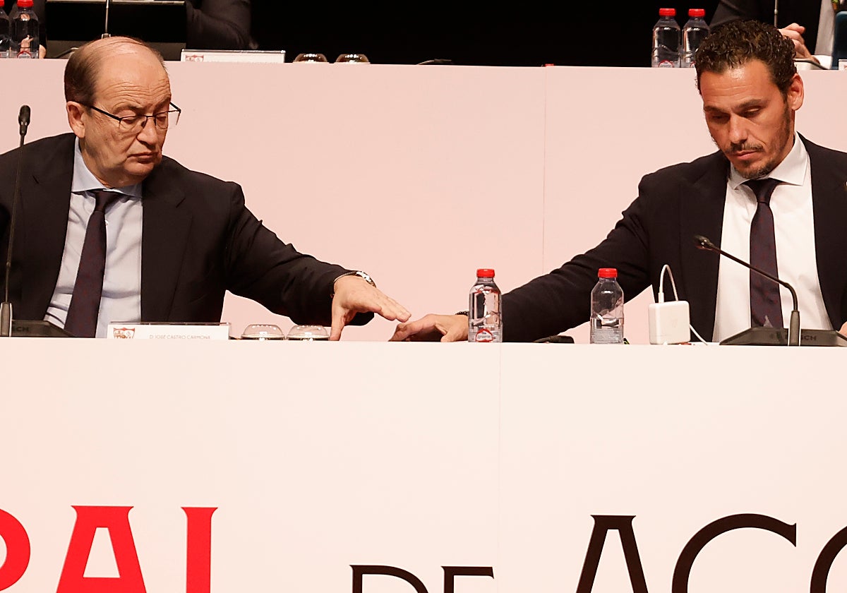 Vicepresidente y presidente del Sevilla FC, en la última junta de accionistas